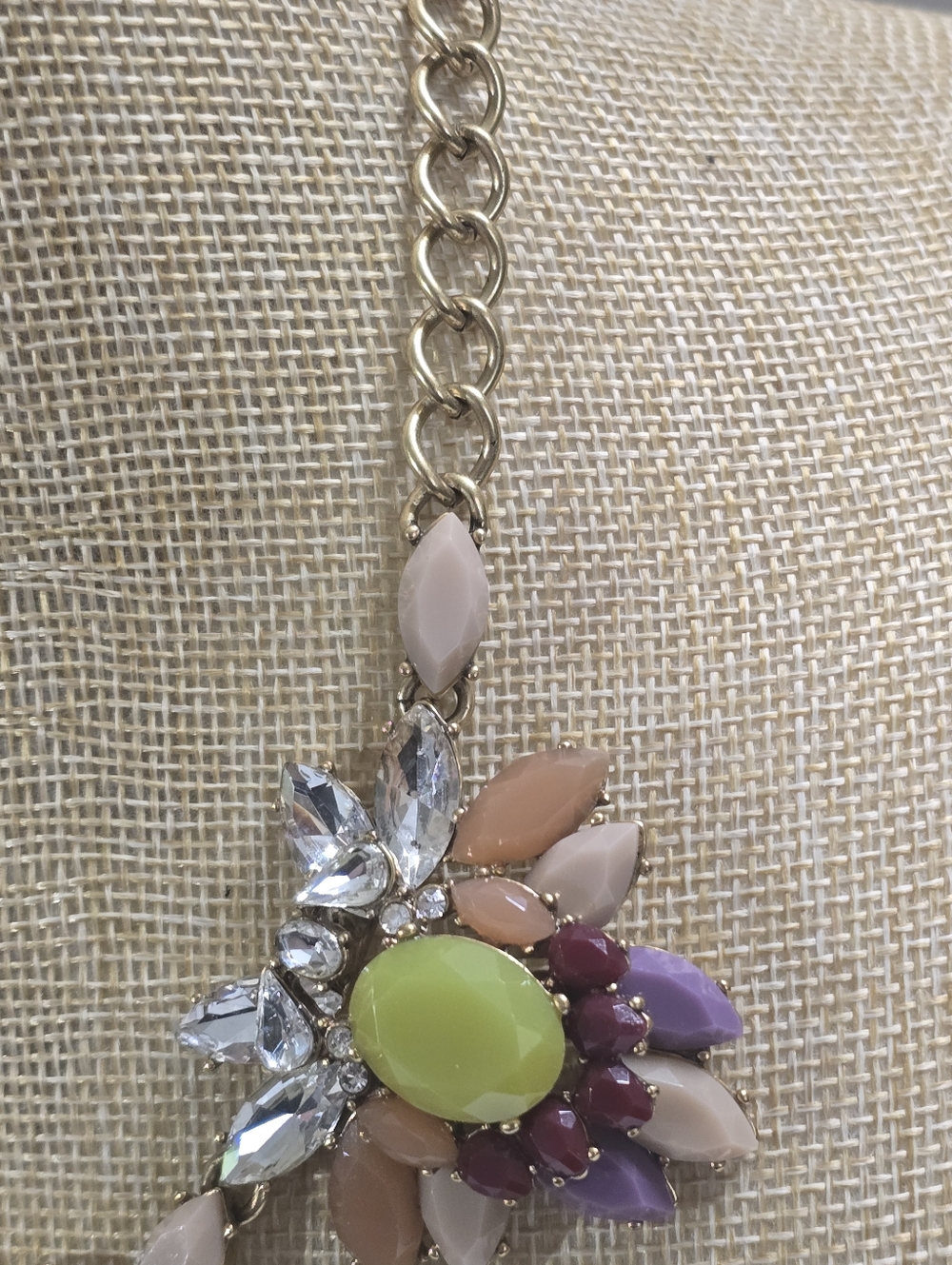 J. Crew Gold-Tone Crystal Floral Necklace with Lime, Peach & Purple Accents - Picture 4 of 10